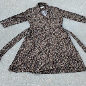 Talbots Leopard Cheetah Animal Print Mock Wrap V-Neck Dress black brown tan 18
